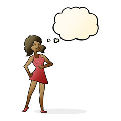 cartoon proud woman with thought bubble