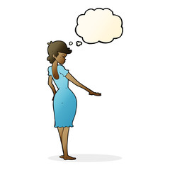 cartoon pretty woman looking at nails with thought bubble