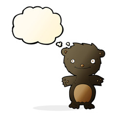 cartoon happy little black bear with thought bubble