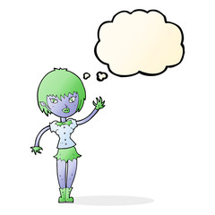 cartoon vampire girl with thought bubble