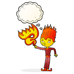 fire spirit cartoon with thought bubble