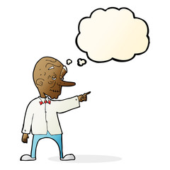 cartoon old man pointing with thought bubble