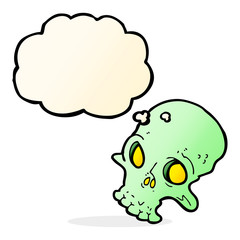 cartoon spooky skull with thought bubble