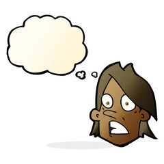 cartoon frightened face with thought bubble