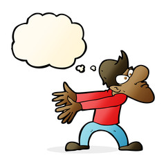 cartoon annoyed man gesturing with thought bubble