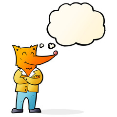 cartoon fox in shirt with thought bubble
