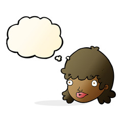 cartoon staring girl with thought bubble