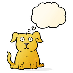 cartoon happy dog with thought bubble