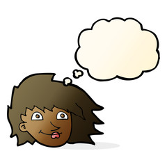 cartoon female face with thought bubble