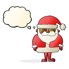 cartoon santa claus with thought bubble