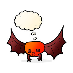 cartoon spooky skull bat with thought bubble