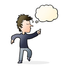 cartoon man pointing with thought bubble