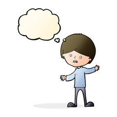 cartoon unhappy boy with thought bubble