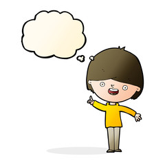 cartoon happy boy with thought bubble