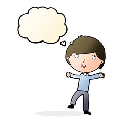 cartoon happy boy with thought bubble