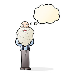 cartoon bearded old man with thought bubble
