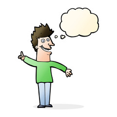 cartoon happy man with thought bubble