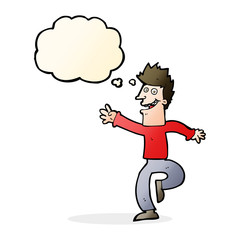 cartoon happy man with thought bubble
