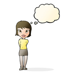 cartoon pretty girl with thought bubble