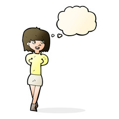 cartoon happy woman with thought bubble