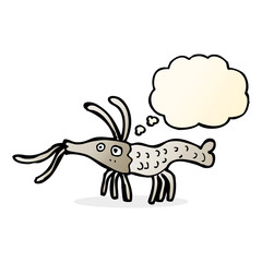 cartoon shrimp with thought bubble