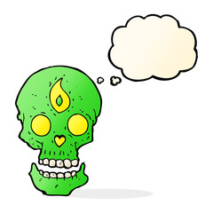 cartoon mystic skull with thought bubble