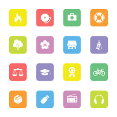 Colorful simple flat icon set 6 on rounded rectangle for web design, user interface UI, infographic and mobile application