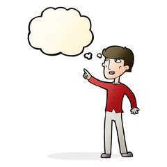 cartoon man pointing with thought bubble