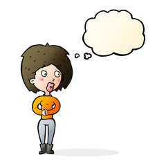 cartoon surprised woman with thought bubble