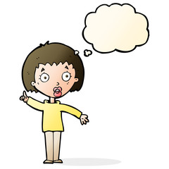 cartoon woman explaining her point with thought bubble