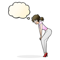 cartoon woman posing with thought bubble