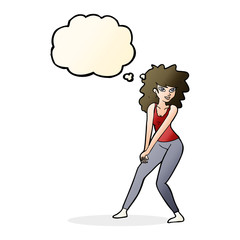 cartoon woman posing with thought bubble