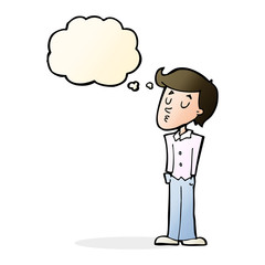 cartoon calm man with thought bubble