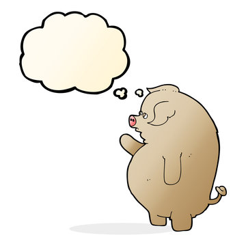 cartoon fat pig with thought bubble
