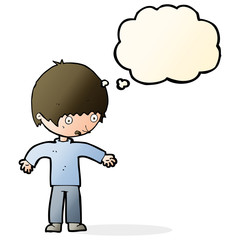 cartoon confused boy with thought bubble