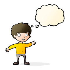 cartoon happy boy with thought bubble