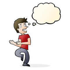 cartoon stressed out man with thought bubble