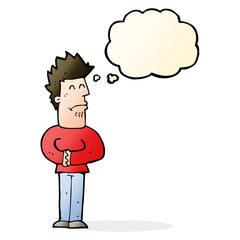cartoon nervous man with thought bubble