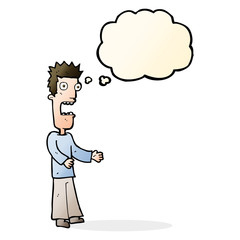 cartoon man freaking out with thought bubble