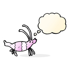 cartoon shrimp with thought bubble