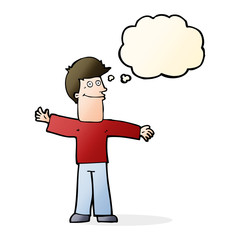 cartoon happy man with thought bubble