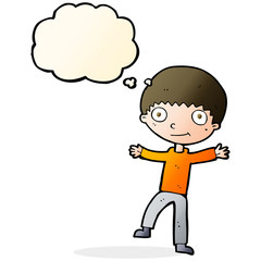 cartoon happy boy with thought bubble
