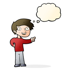 cartoon man pointing with thought bubble