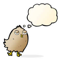 funny cartoon bird with thought bubble