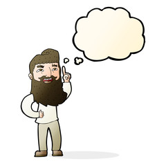 cartoon happy bearded man with idea with thought bubble