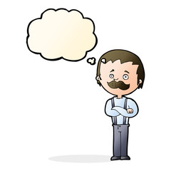 cartoon man with mustache with thought bubble