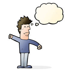 cartoon stressed man with thought bubble