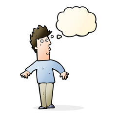 cartoon surprised man with thought bubble