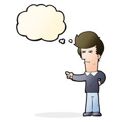 cartoon man pointing with thought bubble