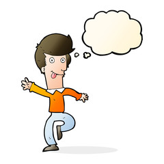 cartoon man dancing with thought bubble